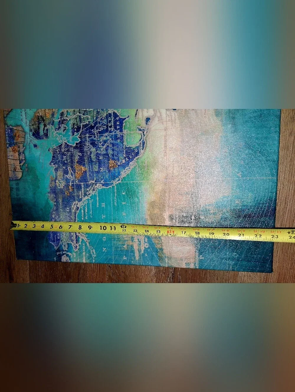 Teal & Gold Abstract World Map Canvas